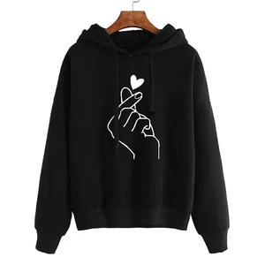 Hoodie của len đơn sắc với túi dây, áo len trùm đầu, áo dài, áo nỉ lỏng lẻo, thời trang Hàn Quốc, mùa thu 12 Heart Bán hàng chính Top - №8