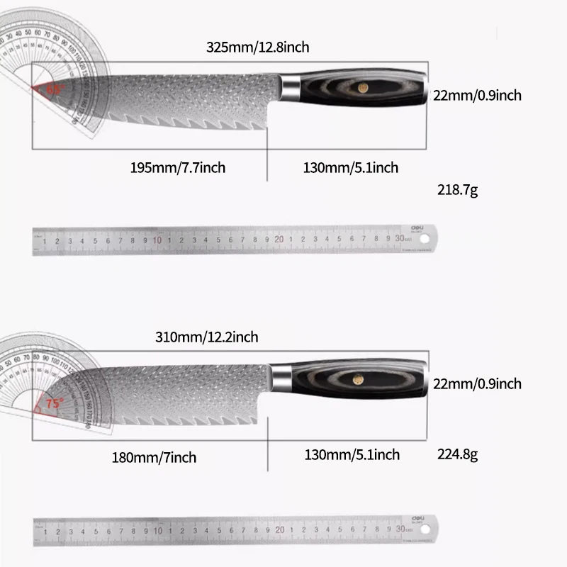 PLYS 7.7-inch Chef Knife Sharp Damascus Santoku Knife Household Steel Handle Japanese Salmon Meat Cleaver