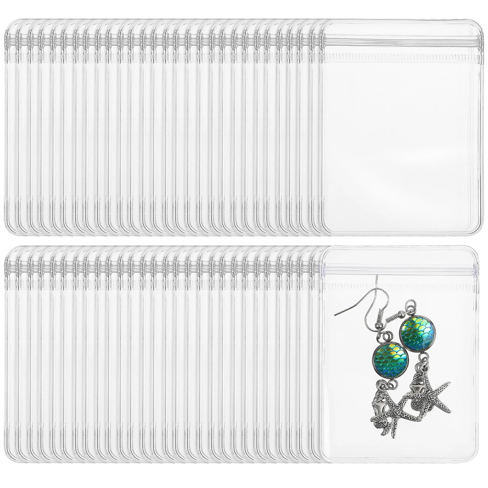 

100 pcs PVC Self Seal Earrings Bag Bags 26 White Transparent 6x8cm Jewelry Storage Anti Tarnish Reusable