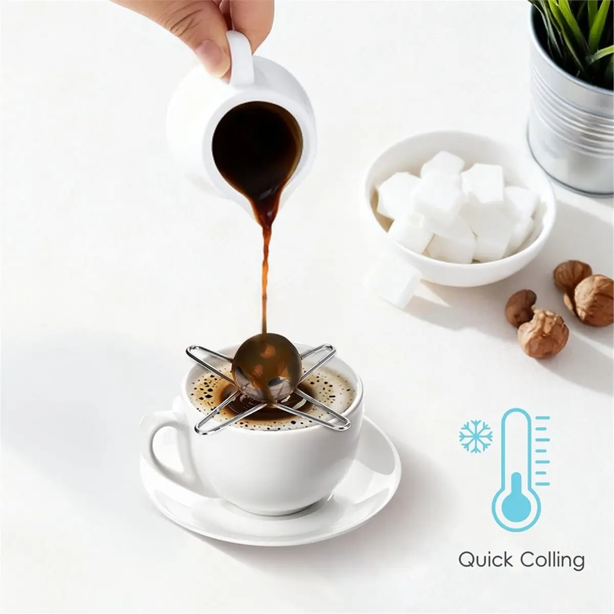 Oct Sale 2 Pcs Espresso Cooling Ball, Stainless Steel Espresso Ball Chiller with 3 Stands and 4 Stands, Iced Coffee Accessories