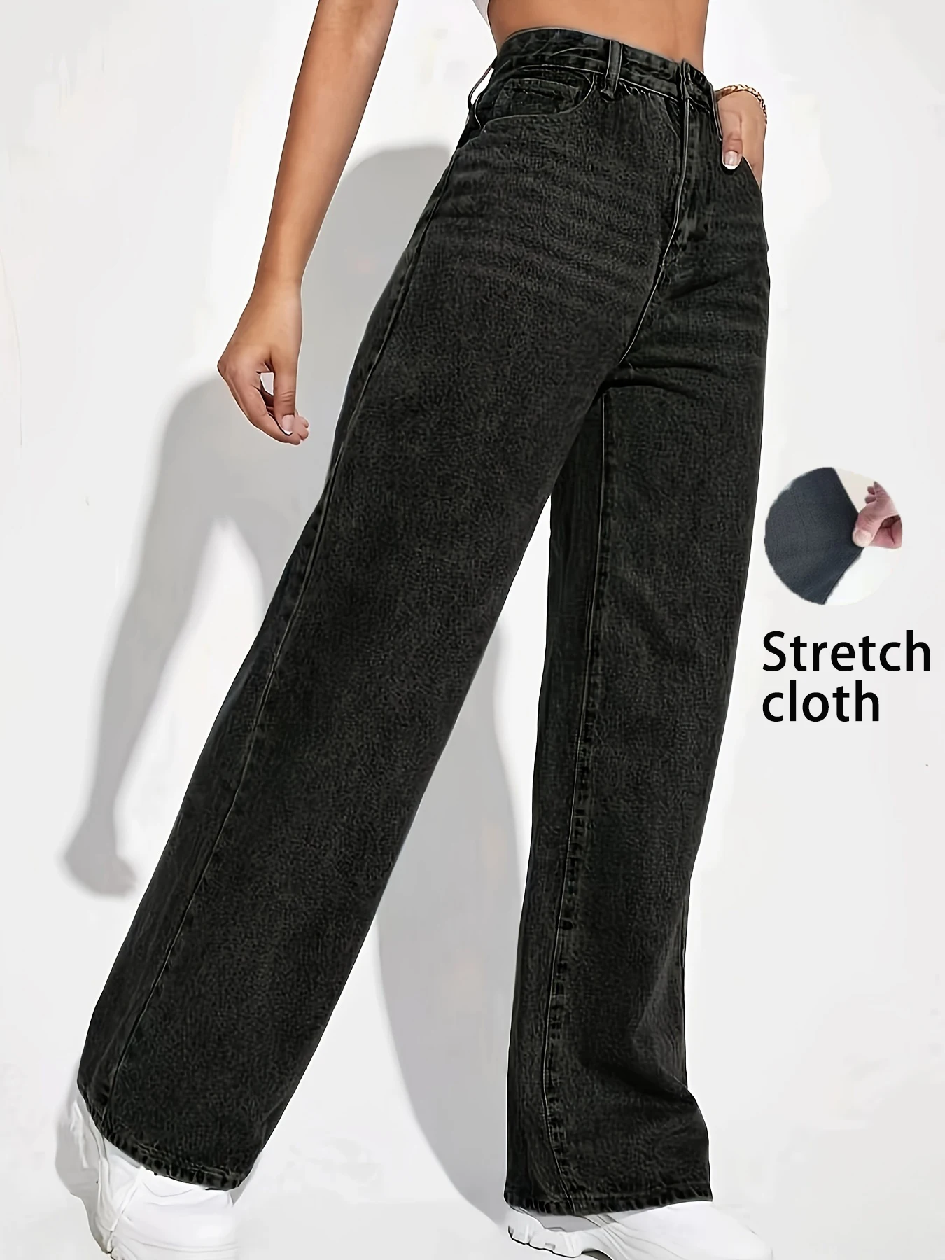 Denim elastis kaki lurus fashion wanita merek CPUY warna murni empat musim tanpa ikat pinggang gaya musim gugur dan musim semi yang populer