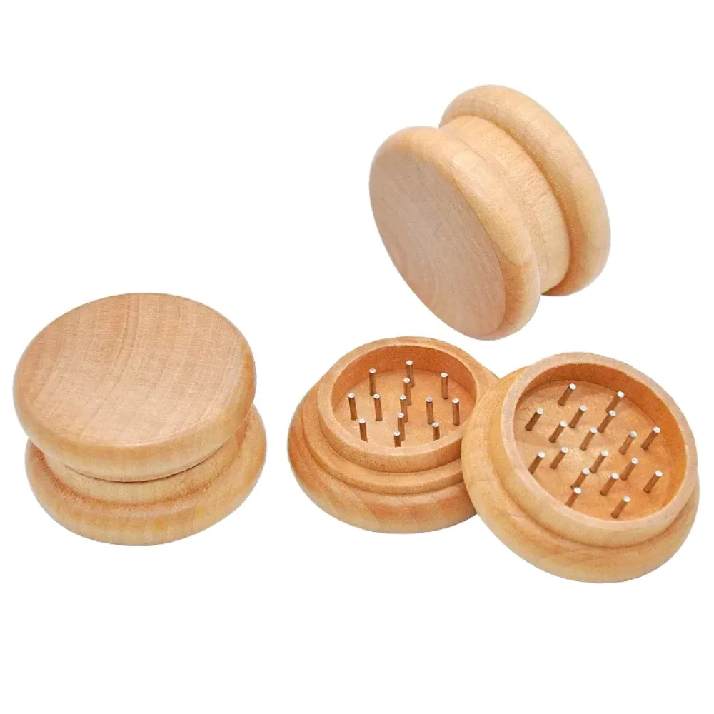 55mm 2-Layer Wooden Herb Crusher Manual Rotary Tobacco Grinder Portable Smoking Accessories