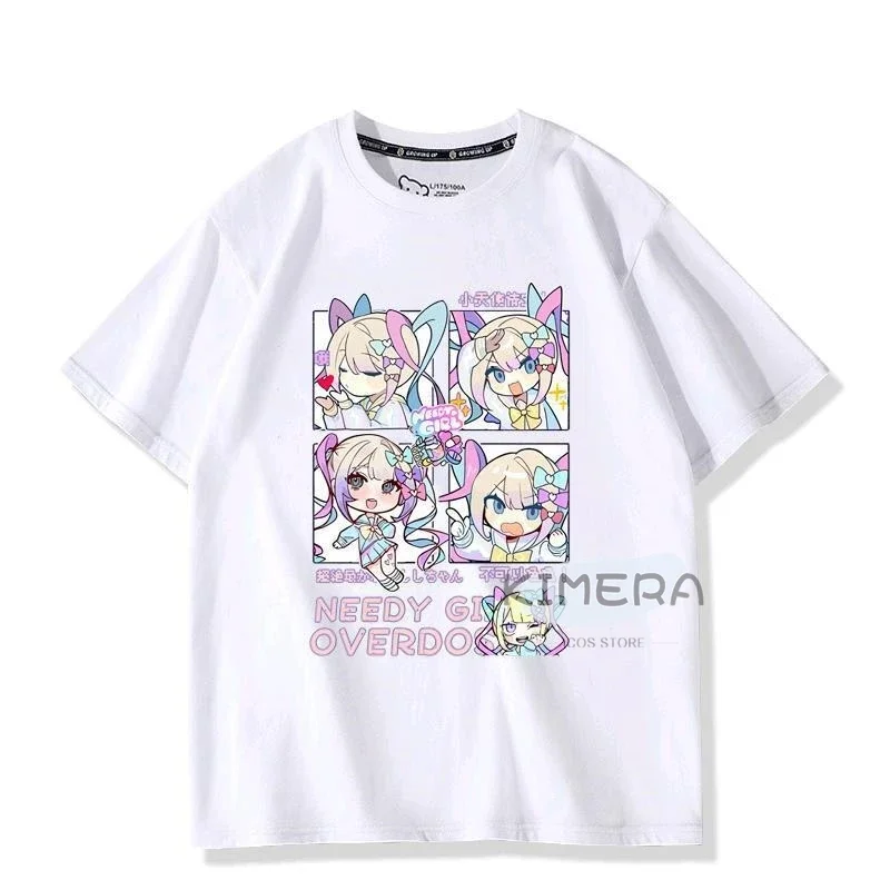 T-shirt preta de grandes dimensões Needy Girl para homens e mulheres OVERDOSE Kangel, T manga gráfica, top bonito, manga curta, roupa de casal kawaii, verão