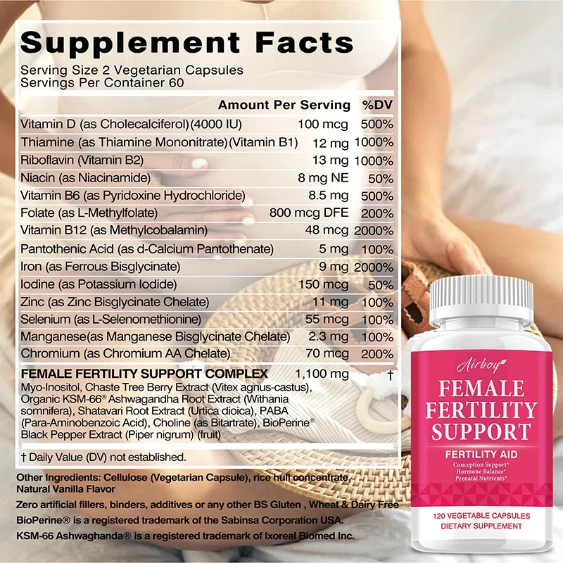 Female Fertility Support - with Myo-Inositol, Folic Acid - Aids Ovulation, Hormonal Balance & Regular Cycles