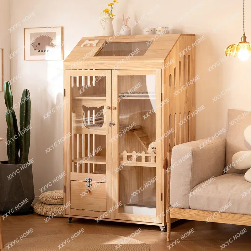 Cat villa solid wood cat cage does not occupy household indoor cat house   cabinet, villa house