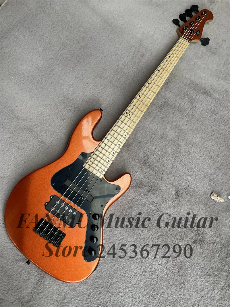 Metal Orange Bass 5-string electric bass Basswood body Maple fingerboard Black guard Active Battery Black Bridge factory custom