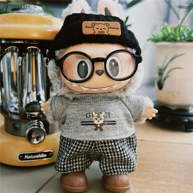 

15 17cm For Labubu Doll Luxury Checkered Pattern Pants Outfit Clothes Cute Skirt Dress Shoes Bag Set Ropa Clothing Accessories