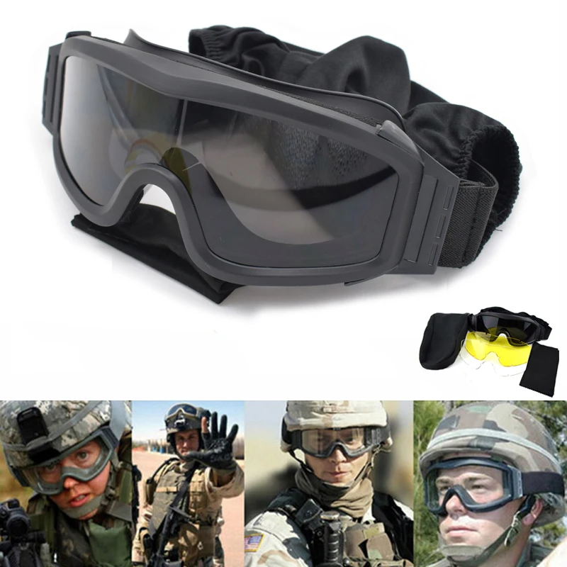 Tactical Goggles Military Airsoft  Shooting Glasses GX1000 Black 3 Lens Motorcycle Windproof Wargame Sunglasses