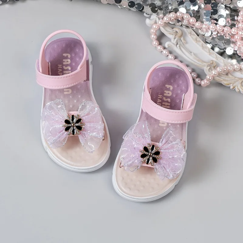 2026 New Kids' Breathable Sandals Summer Open-Toe Lightweight Girls Beach Sandals Sweet Bowknot Fashion Children Causal Shoes