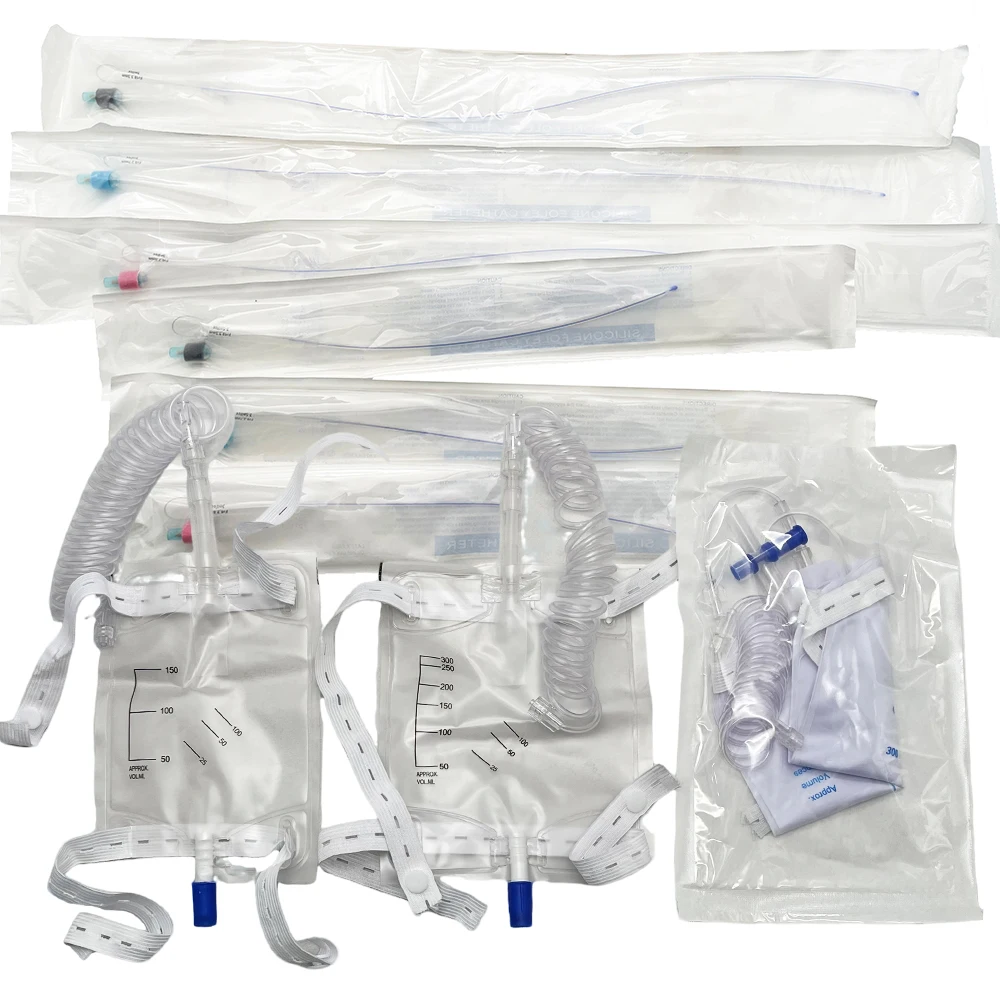 Pet Canine Dog Foley Silicone Double-Lumen Catheter for Long-Term Indwelling Obstruction Relief With a 300mL Urine Bag Set