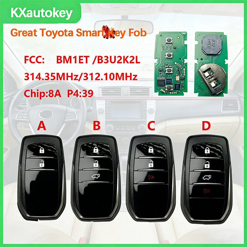 

KXK007018 00100182-Board FCC-BM1ET B3U2K2L 314.35MHz312.10MHz chip:8A P439 Smart Key Fob Fit For New Toyota HILUX FORTUNER