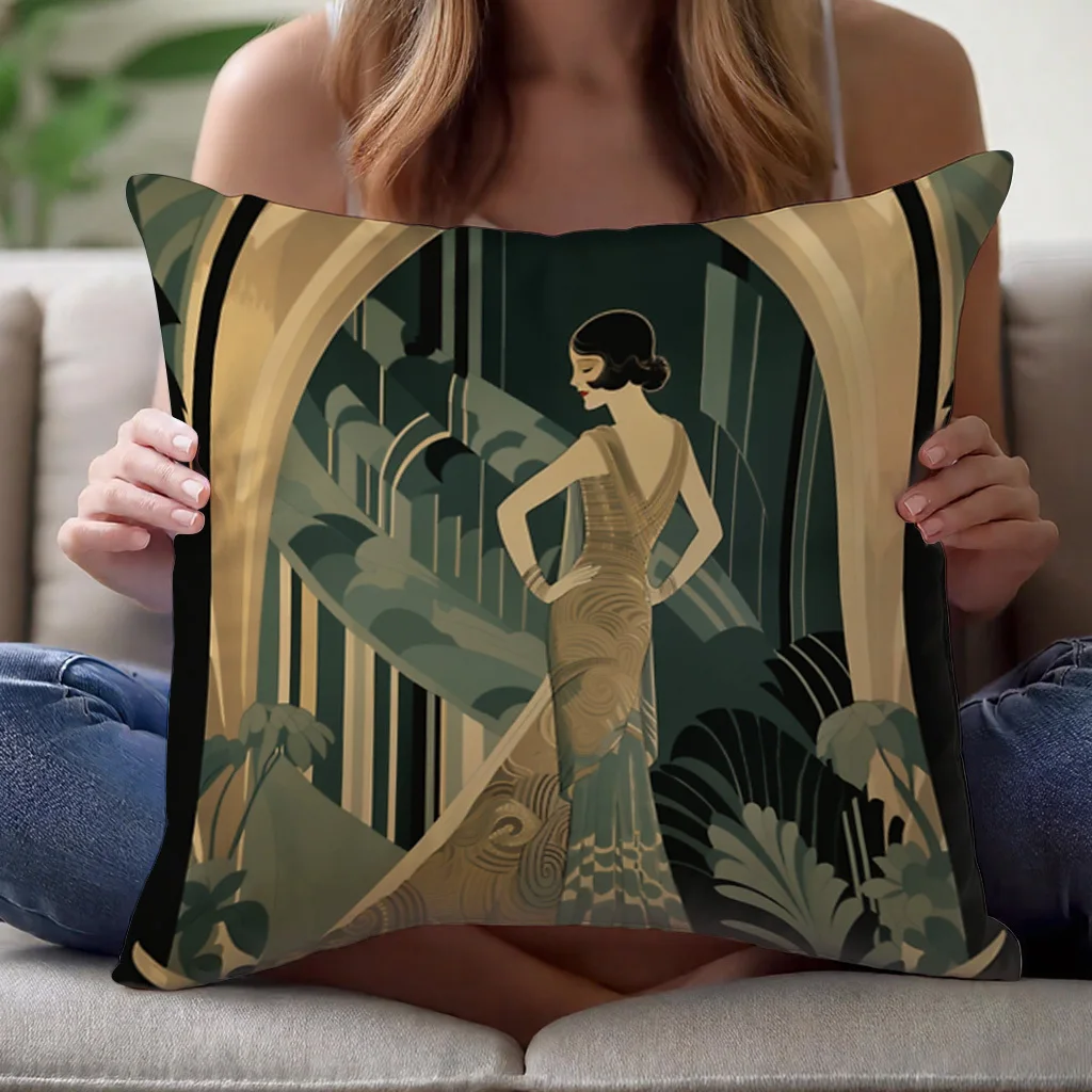 1pc Art Deco Flapper Girl Pillow Cover, Polyester 2D Double-Sided Print, 1920s Retro Fashion Art, Vintage Lover Home & Car Decor