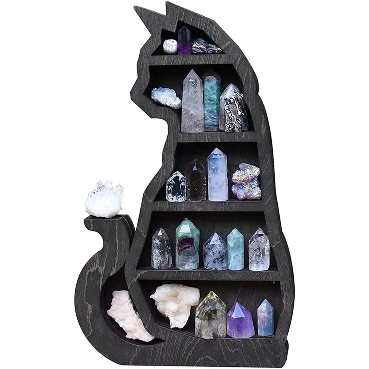 Cat Wall Crystal Shelf Cute Wooden Wall Shelf Crystal Display Organizer Floating Shelves for Living Room Bathroom Decor Gift