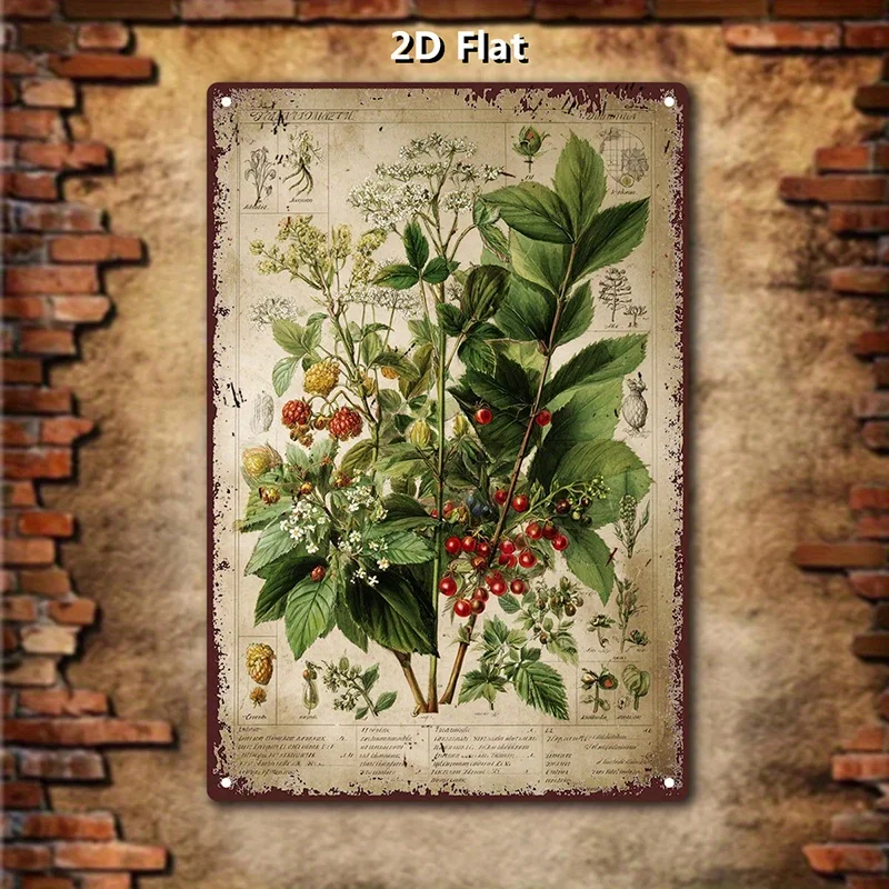 2D Flat, 2D Flat 1pc Vintage Botany Aluminum Sign, Nature Diagram Aluminum plate Wall Art Print, Herbal Study Aluminum Sign Deco