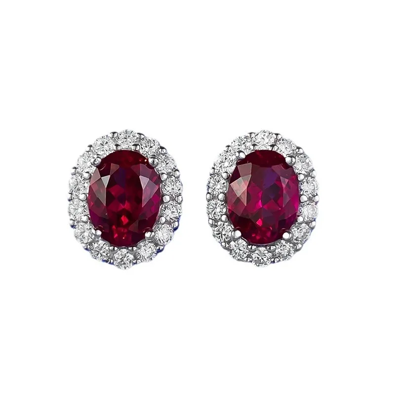 Pendientes de corindón elíptico, aretes versátiles diarios, Paloma de Plata S925, rojo sangre, 6x8mm, estilo de moda