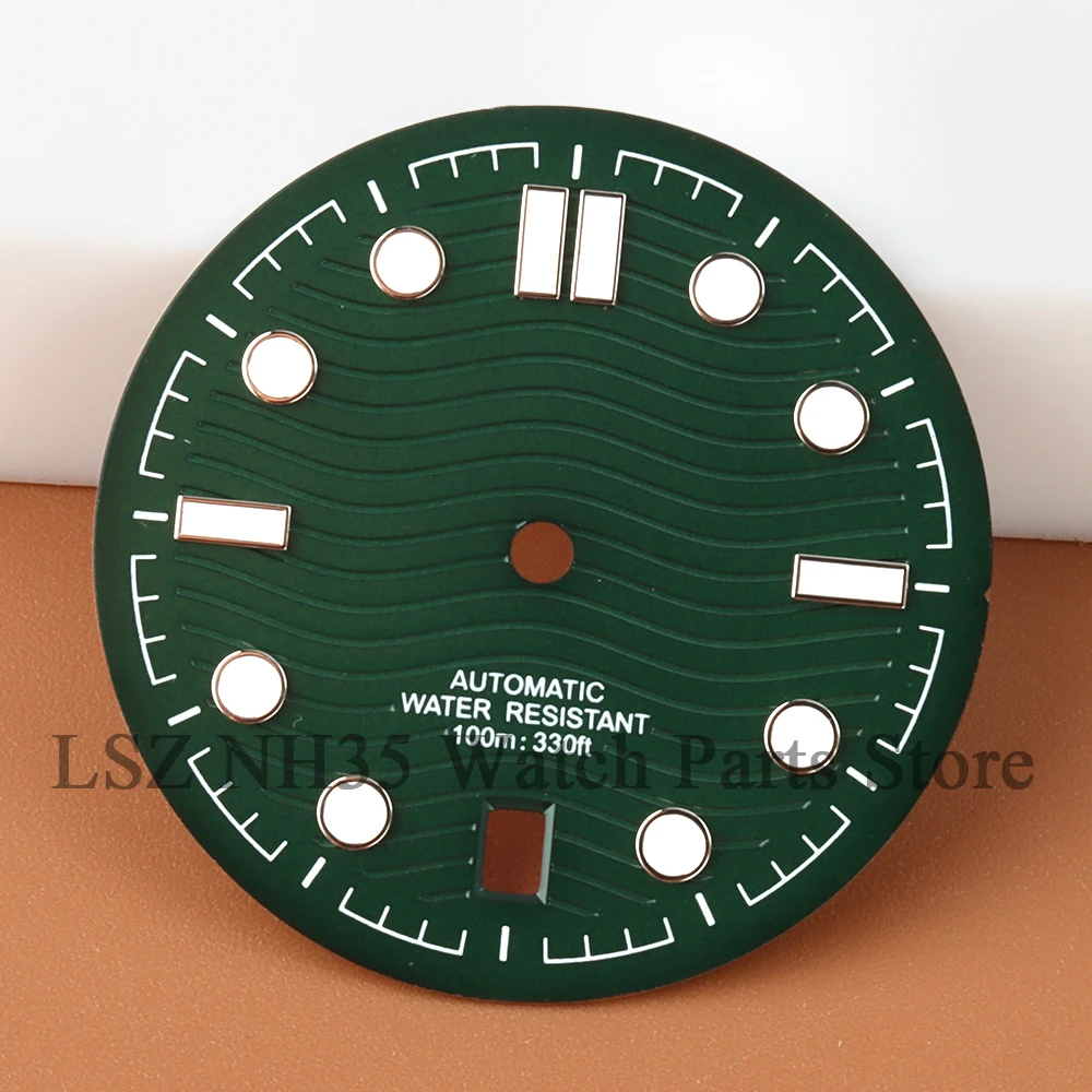 31.7mm NH35 Dial For Seamaster 300 NH35 NH36 Automatic Movement 6'Clock Green Luminous Watch Face Accessories Replacement Part