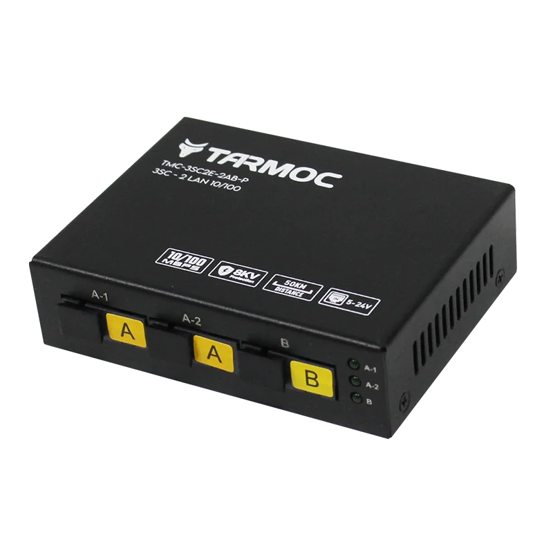 

Tarmoc 5-24Volt POE-IN Media Converter Switch FO 3 SC (2 A ports and 1 B port) and 2 RJ-45 10/100Mbps, TMC-3SC2E-2AB-P