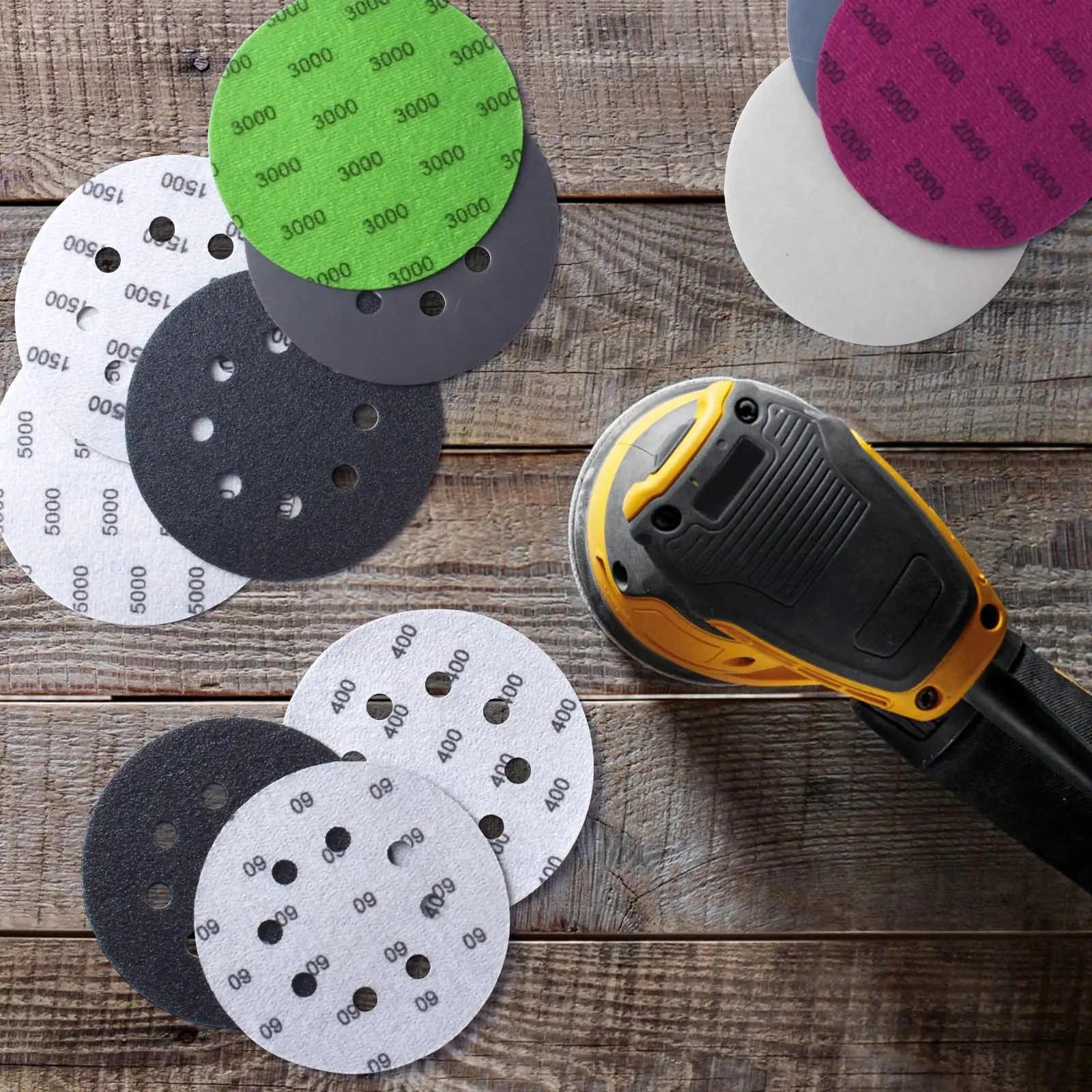 5 Inch 8 Holes No Holes Wet and Dry Sandpaper Assorted Grit 60-5000 for Random Orbital Sanders Grinding Metal Wooden Furniture