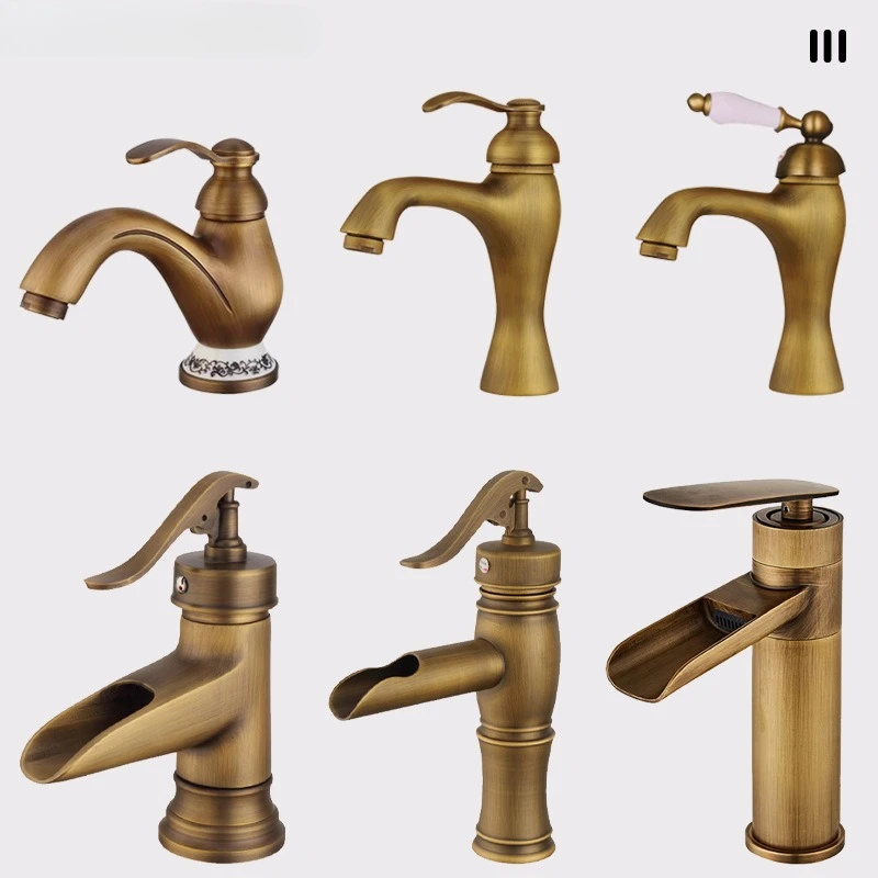 

Смеситель для раковины из античной бронзы, однорычажный, с керамическим картриджем, для ванной комнаты, с подачей горячей и холодной воды, с защитой от брызг