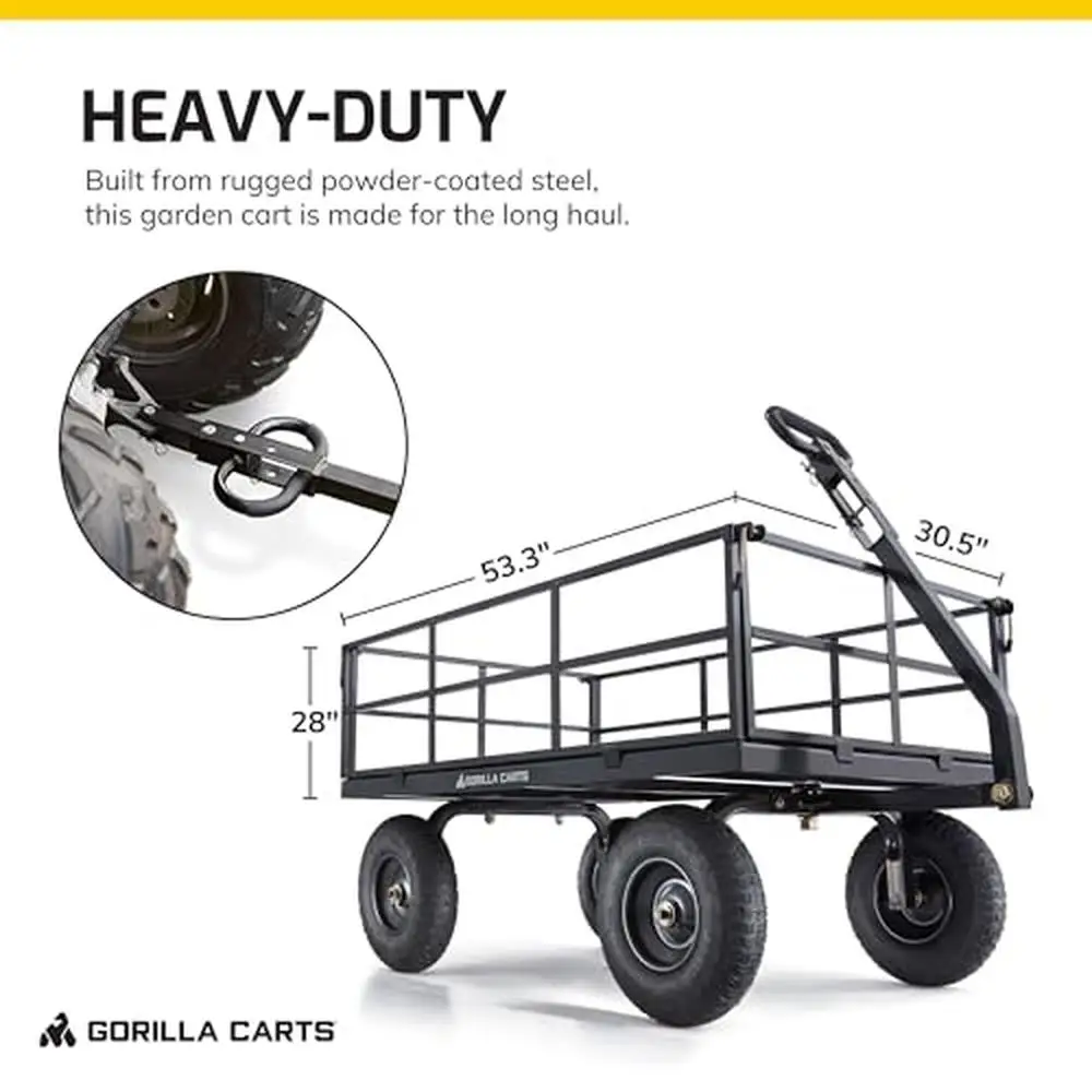 Zwaar uitgevoerde, capaciteit van 1200 lb, all-terrain gereedschapswagen, stalen frame, tuinstraam, ATV-koppeling, compatibel met zwart, soepele manoeuvreerbaarheid