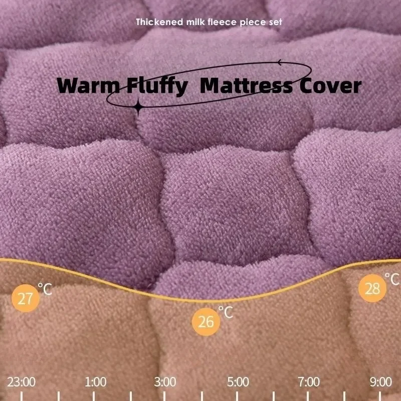 Thick Fleece Mattress Cover Solid Color Quilted Fluffy Bed Sheet Queen/King Size Fitted Sheet for Winter (pillowcase need order)