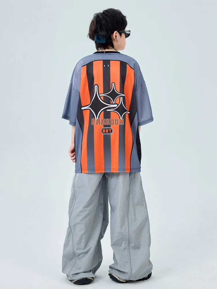 Hip Hop Mädchen Kleidung Kinder Jazz Street Dance Kostüm Beide Seiten Print T Shirt Grau Lose Hosen für Jungen Performance Outfit