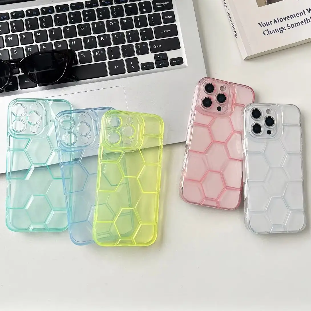 Wabenförmige geometrische Fußball-Muster-Handyhülle für iPhone 16, 15, 14, 13, 12, 11 Pro X XR XS Max 7 8 Plus SE, klare, stoßfeste Abdeckung