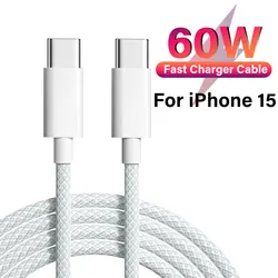 60W 3A USB Type C To Type C Cable Data Line For iPhone 15 Pro Max Xiaomi Poco Samsung Fast Charging Type C Braided Cord Wire