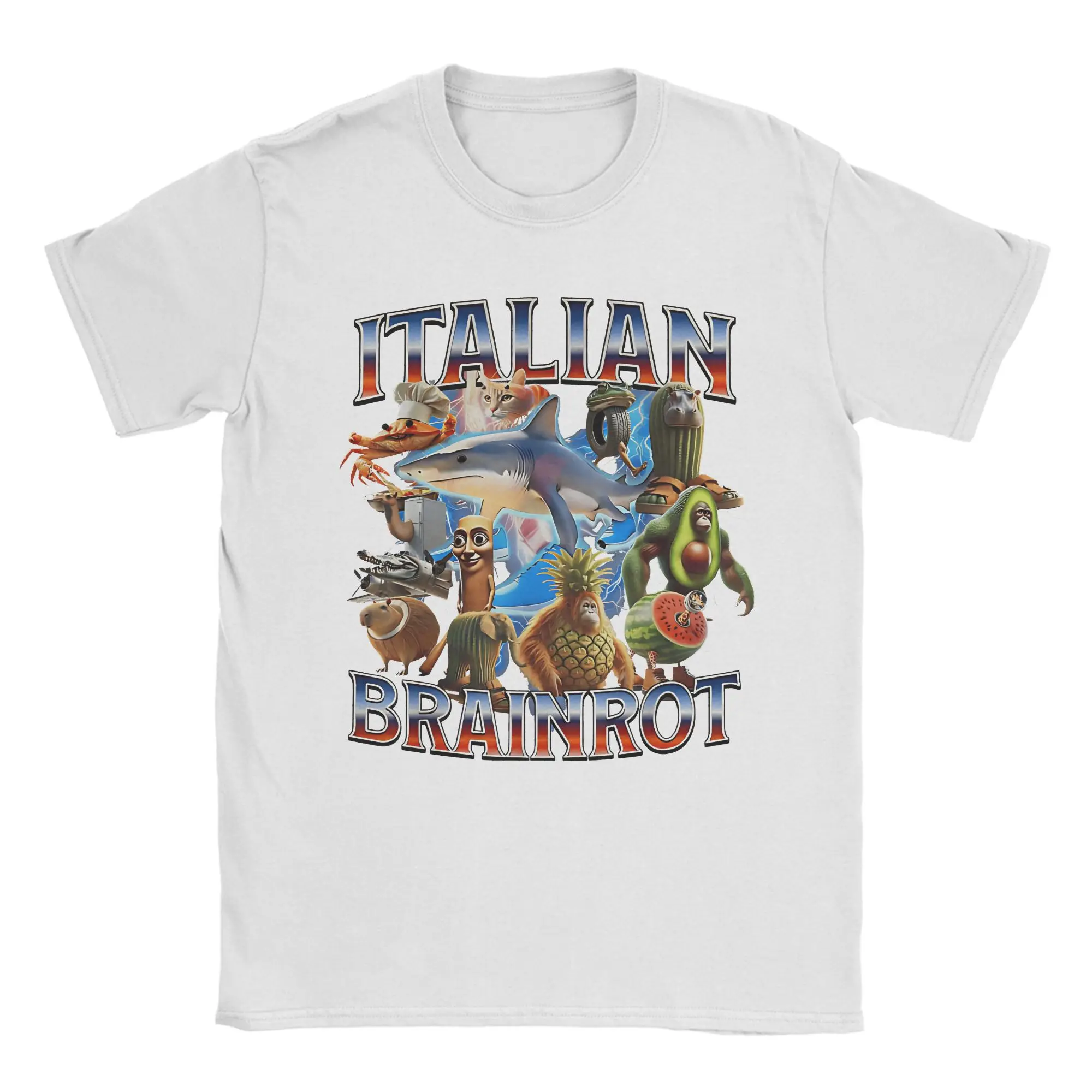 Funny Italian Brainrot Tung Tung Tung T-Shirt for Men Round Neck 100% Cotton T Shirt  Short Sleeve Tees Plus Size Tops