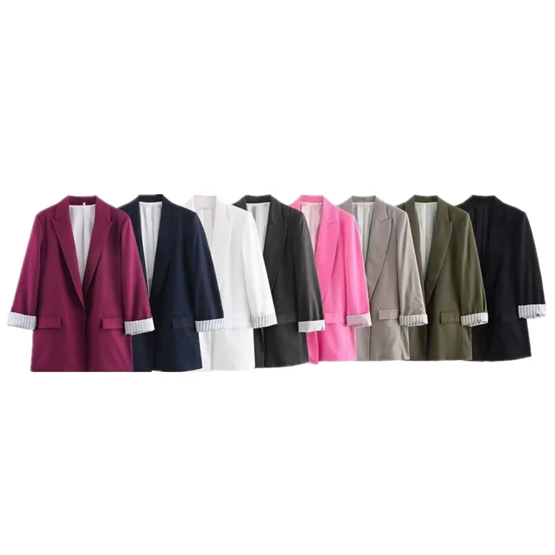 

Spring Summer 2024 Women's Suit Jaet Casual Long Sve Roll up Trousers Mixed Linen Faionable Versatile Ele
