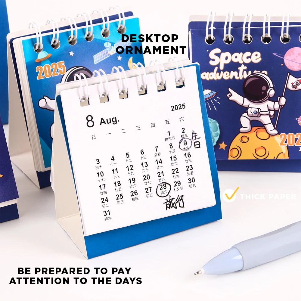 Astronaut Series Desk Calendar Kawaii Mini Calendar Books Cartoon Standing Flip Calendar To Do List Daily Monthly Yearly Planner