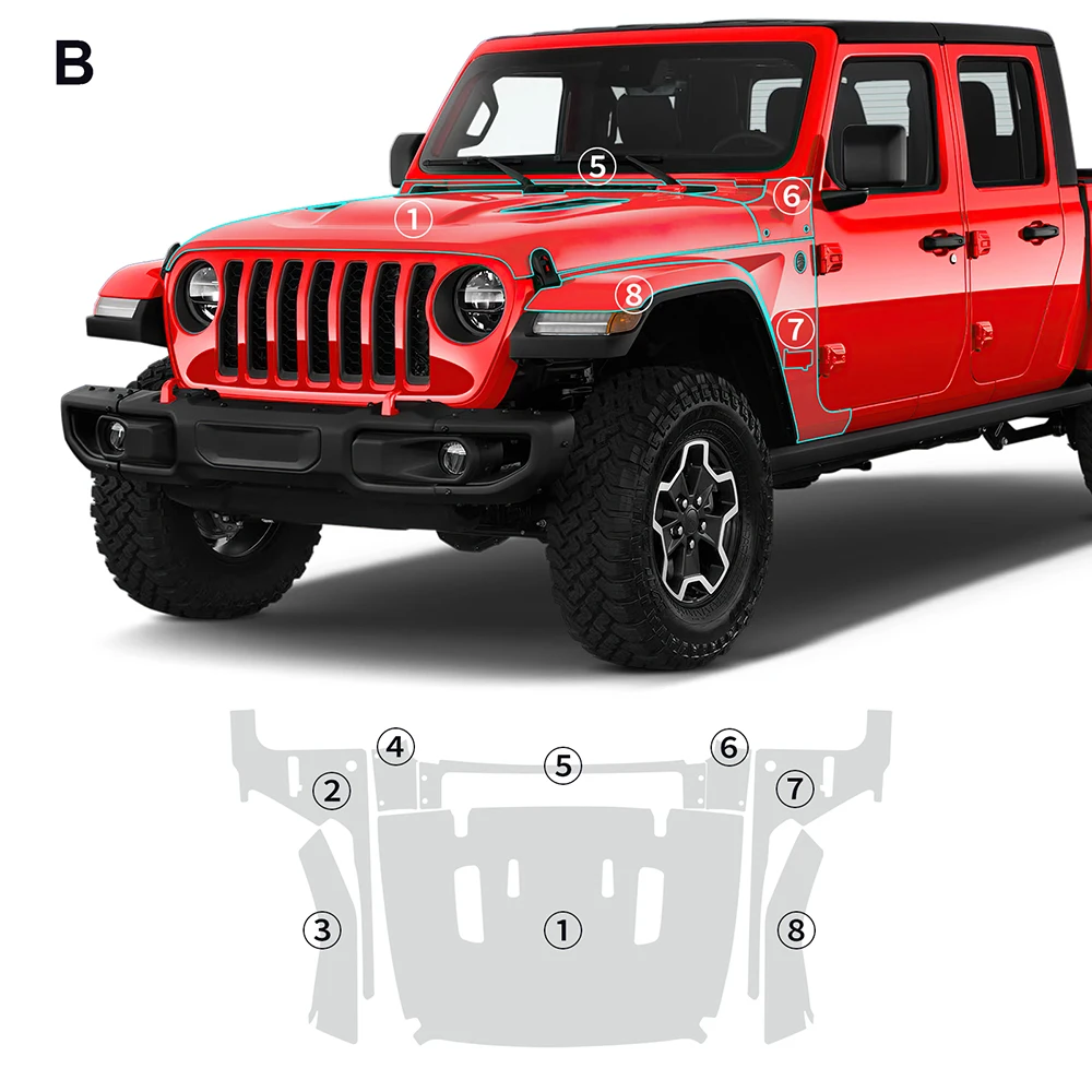 

Защитная пленка из ТПУ для Jeep Gladiator 2020-2024, предварительно нарезанная, прозрачная, устойчивая к царапинам, для переднего бампера, капота и двигателя