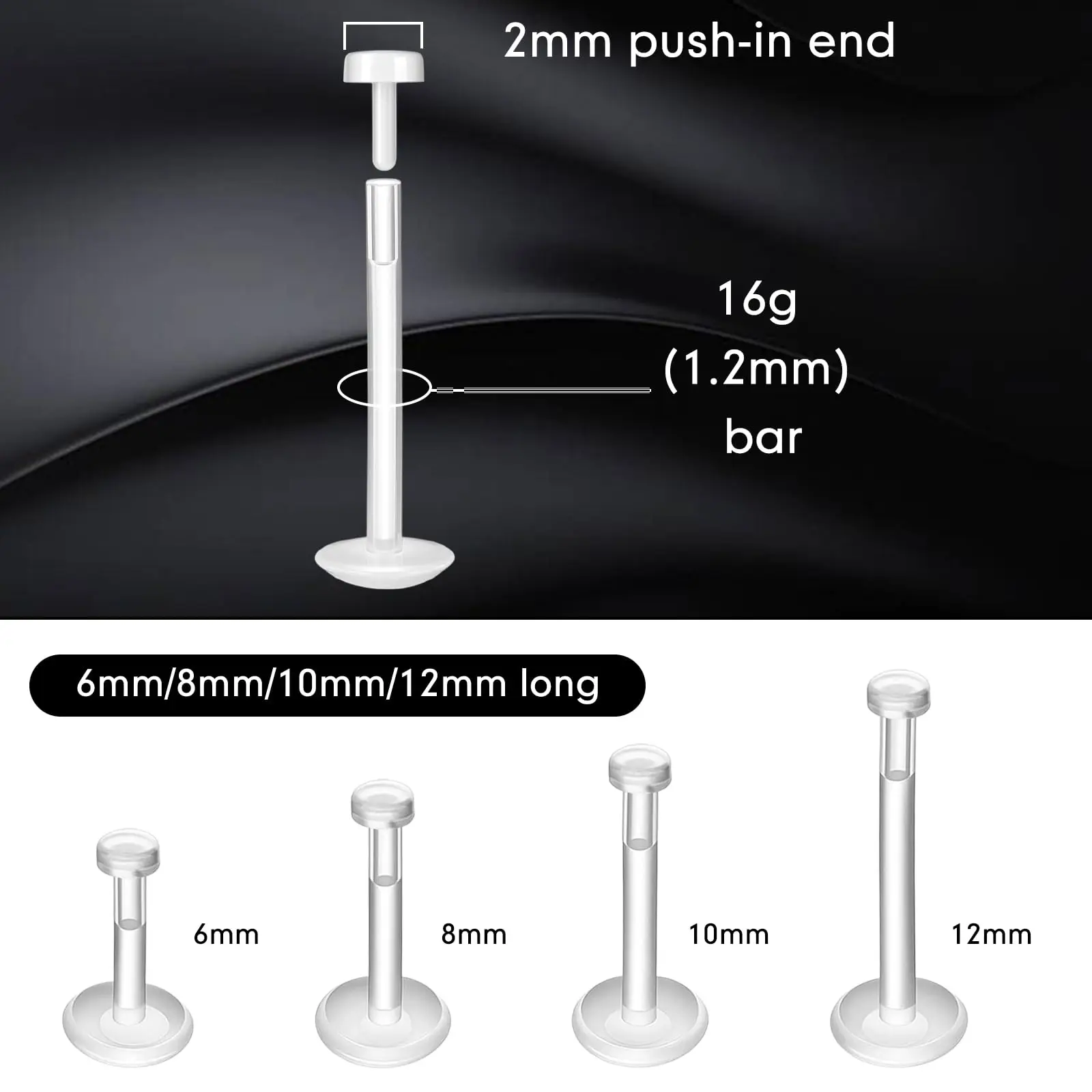 Clear Earrings Set for Sports Work School Surgery Piercing for Ear Nose Lip Cartilage Tragus Bio-Plastic Stud Earrings bulk 16g