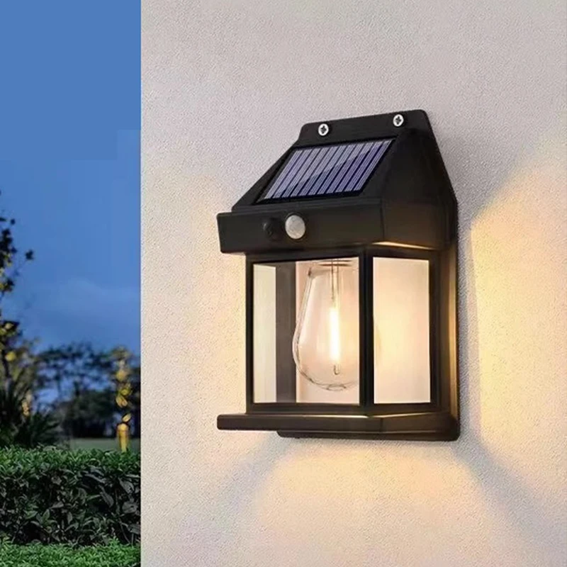 Solar LED Tungsten Filament Lamp Outdoor IP65 Waterproof Human Body Sensing Wall Lamp Garden Porch Courtyard Decoration Lighting - Image 4