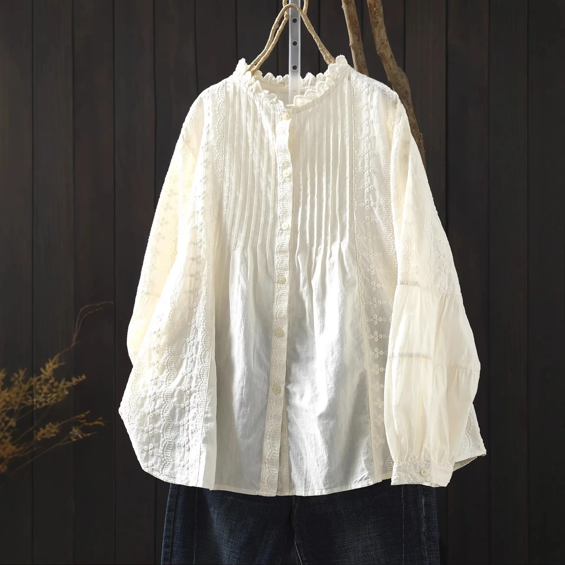 Fall clothes 2026 women cotton fine elegant blouses for women boho long sleeve lace embroider white blouses for lady tops