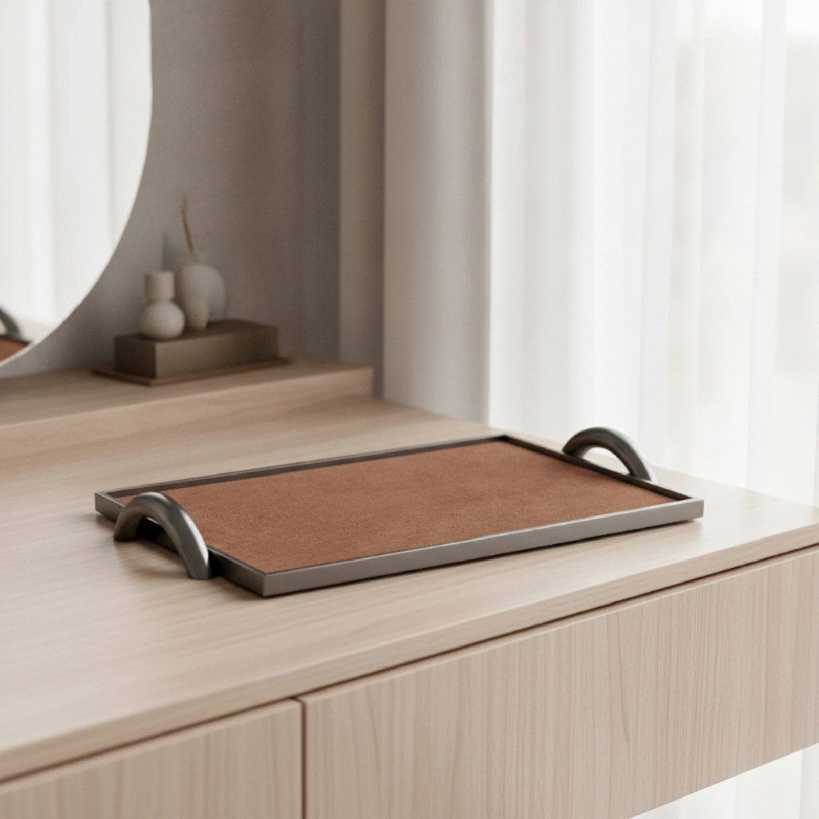 Leather Tray with Handles Rectangular Valet Tray with Handles Organizer Elegant Stylish for Dressing Room, Closet