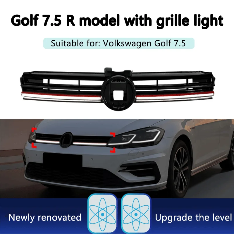 1Set Black ABS LED Optional Front Grille For Volkswagen Golf MK7.5 R 2017-2019 Exterior Car Styling Tuning Mod Accessories