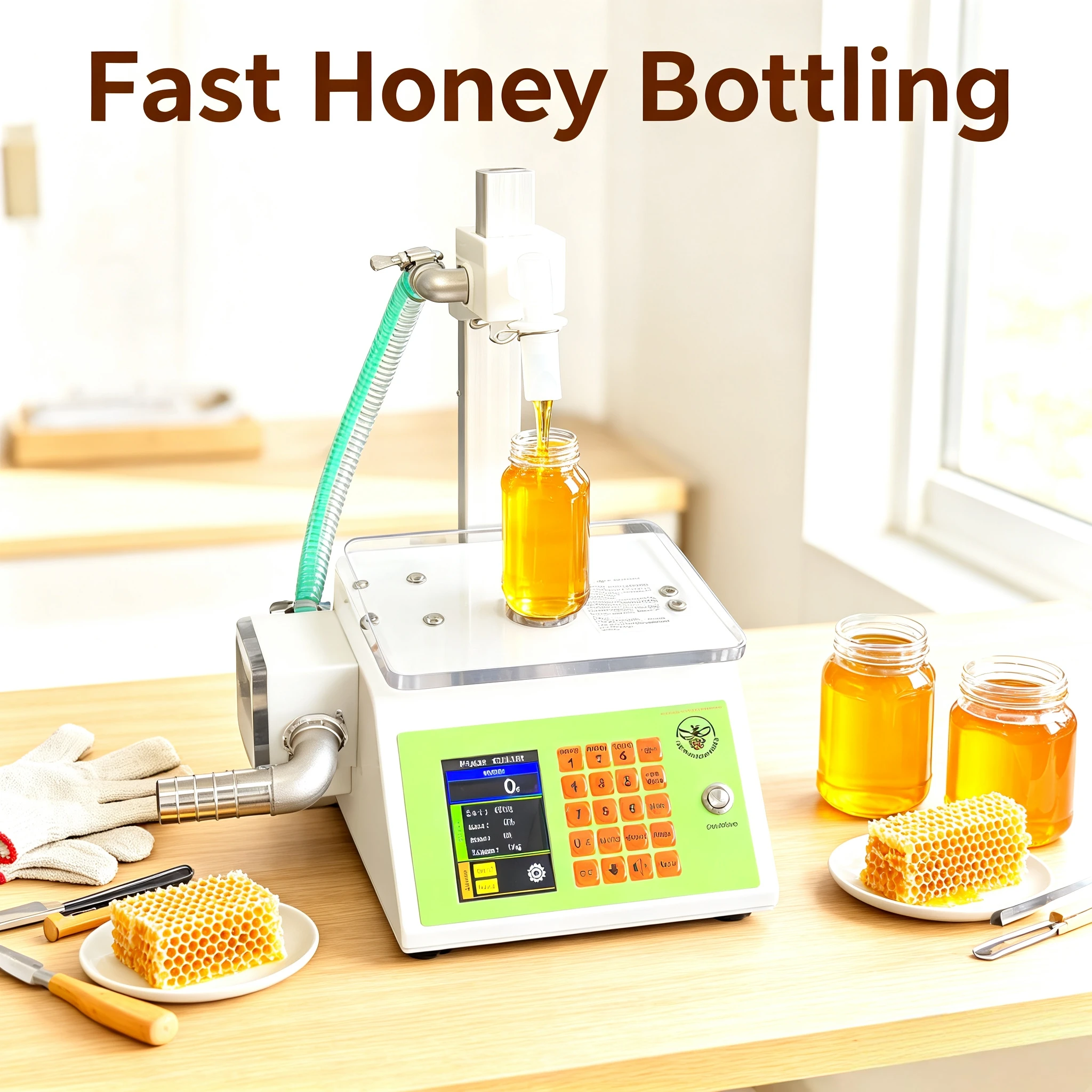 Pro Honey Bottling Machine SFM‑8, 6L/min Viscous Liquid Gear Pump 20g-10000g for Creamed Honey Jam Syrup Beekeepers Workshop