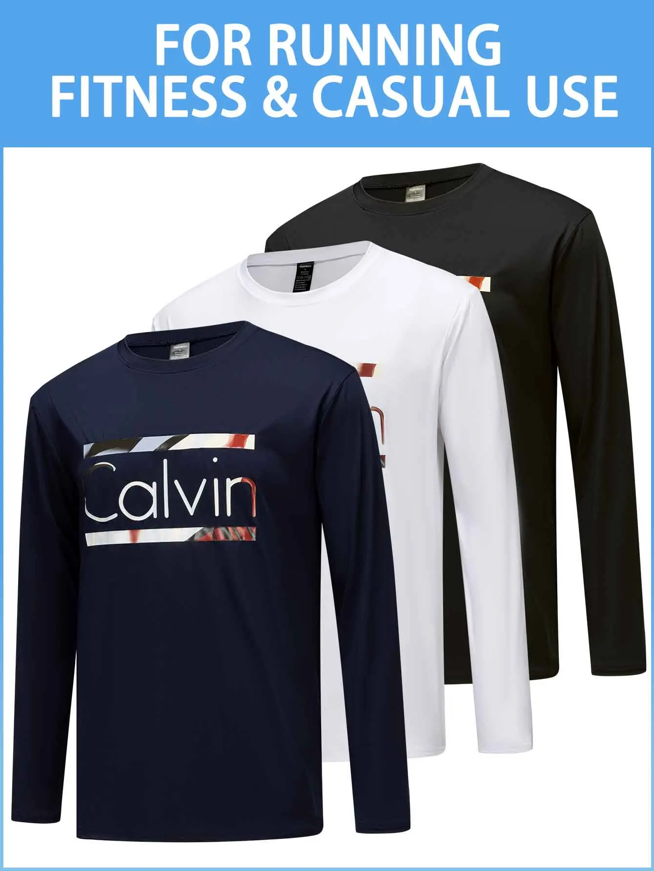 

3 Pack Paris Long Sleeve Shirts for Men Moisture Wicking UPF SPF Sun Protection Tee Shirts Workout T Shirts Printed Casual