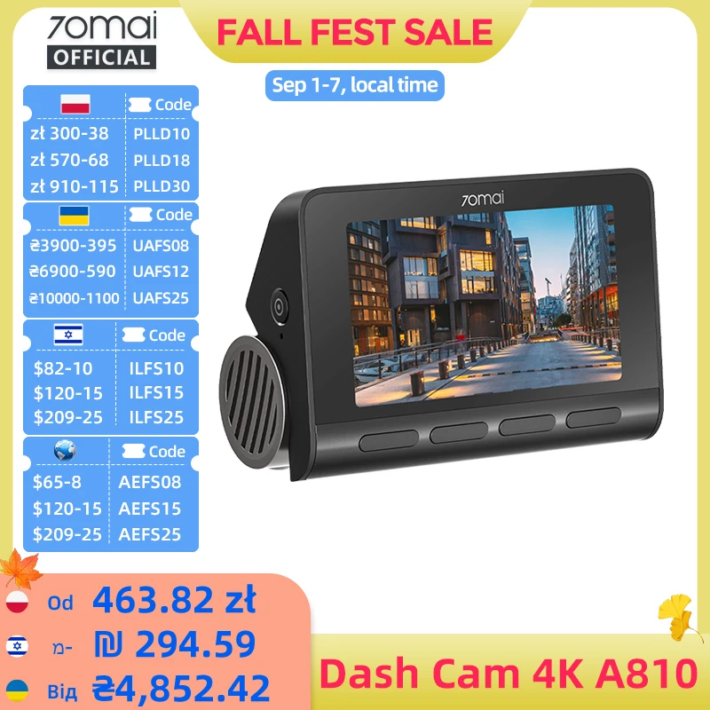 70mai A810 4K Dash Cam 4G GPS ADAS