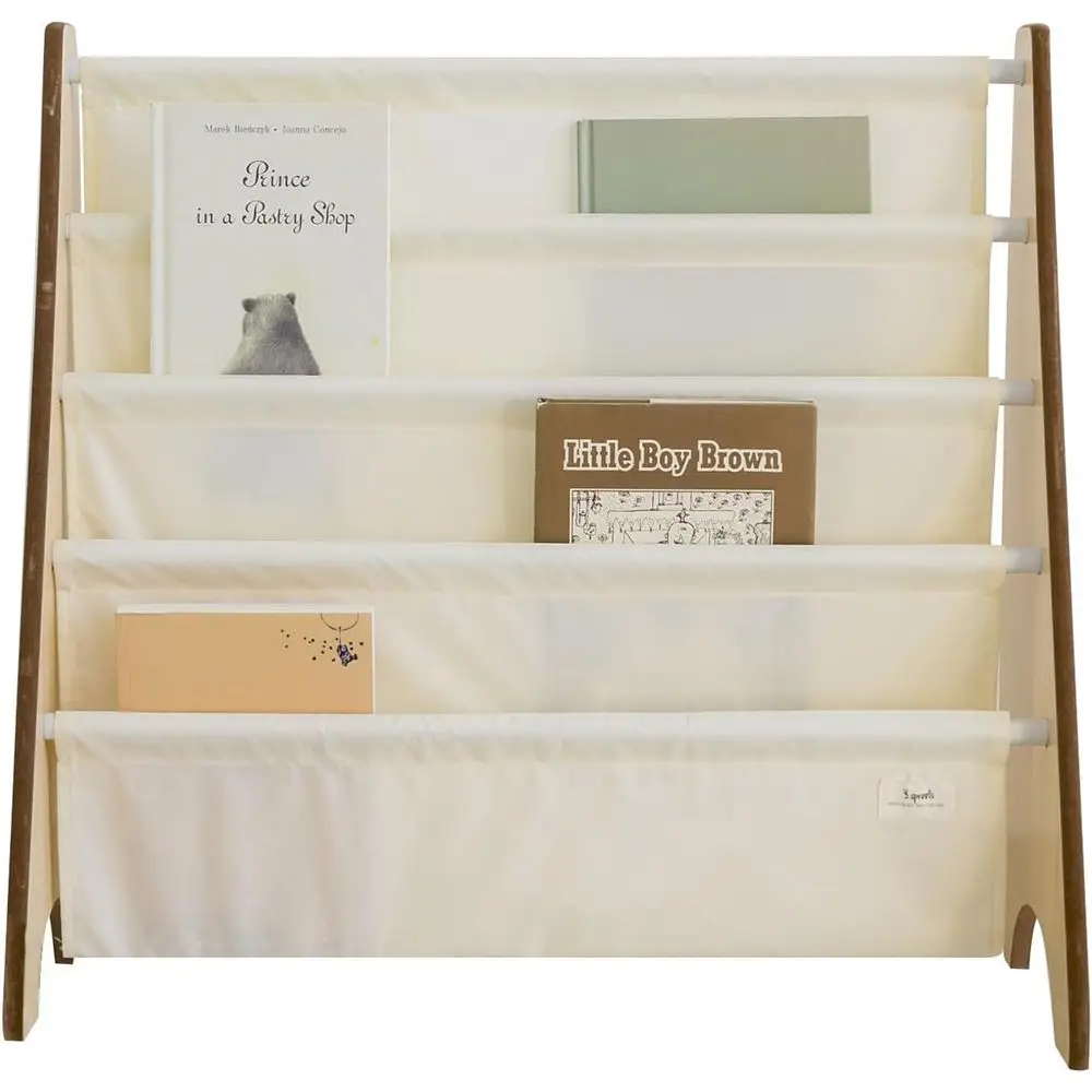 Recycled Kids Bookshelf, Holds 35 Books, 4-Tier, Cream | Space-saving, Children's room, Toddler bookcase organizer, Ages 3+, Boo