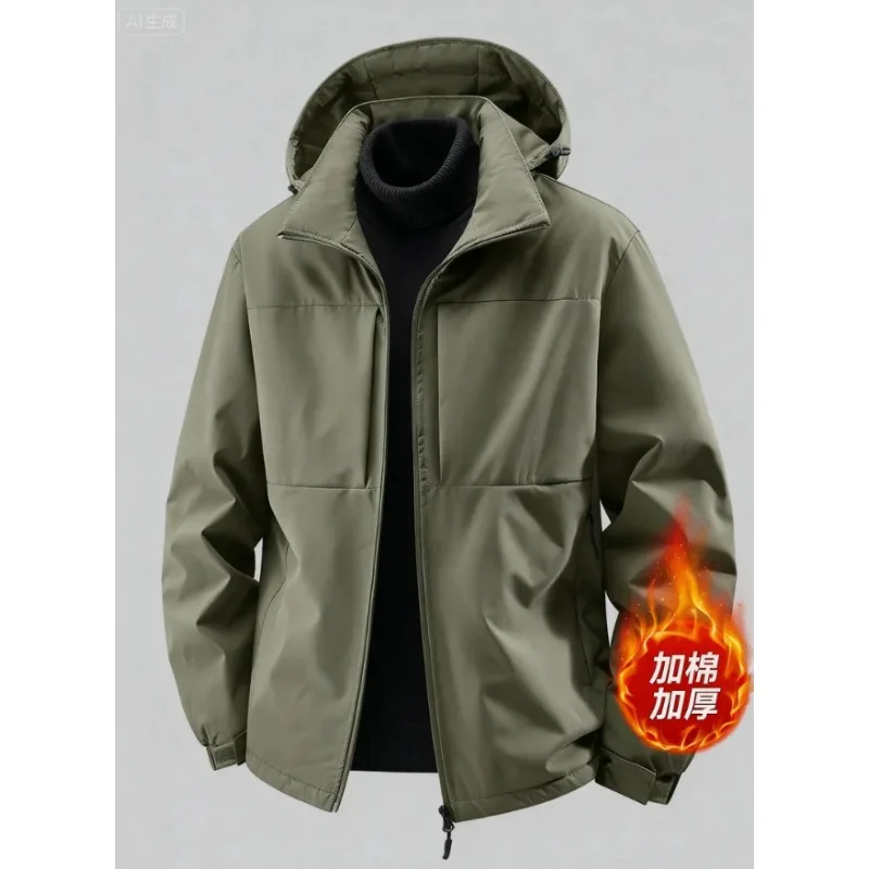 

2025 Winter New Men's Coat Cotton Jacket Hoodie Fashionable, Simple and Comfortable with Thick Velvet Windproof Jacket for Men