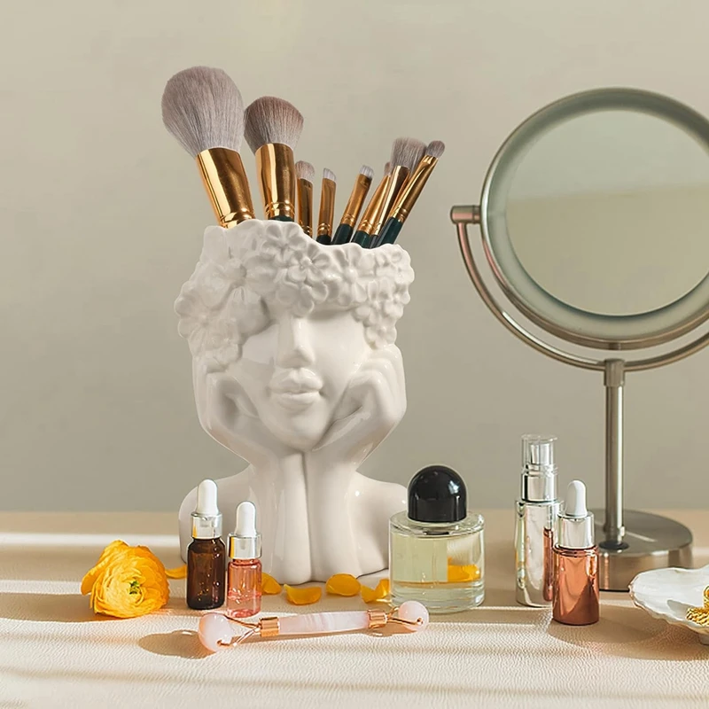 Florero de cerámica blanco para decoración, florero de cara femenina de estilo moderno, florero único para decoración del hogar y la Oficina de alta calidad B