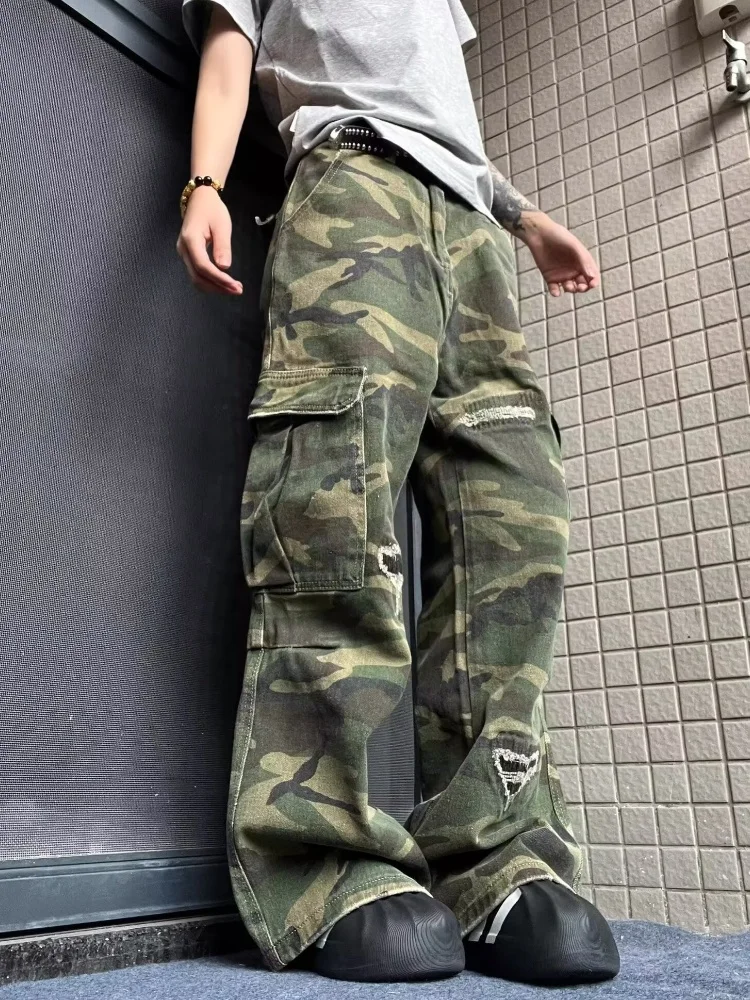 2025 Ropa Y2K Streetwear Washed Camouflage Baggy Ripped Cargo Jeans Pants For Women Clothing Multi Pockets Hip Hop Lady Trousers