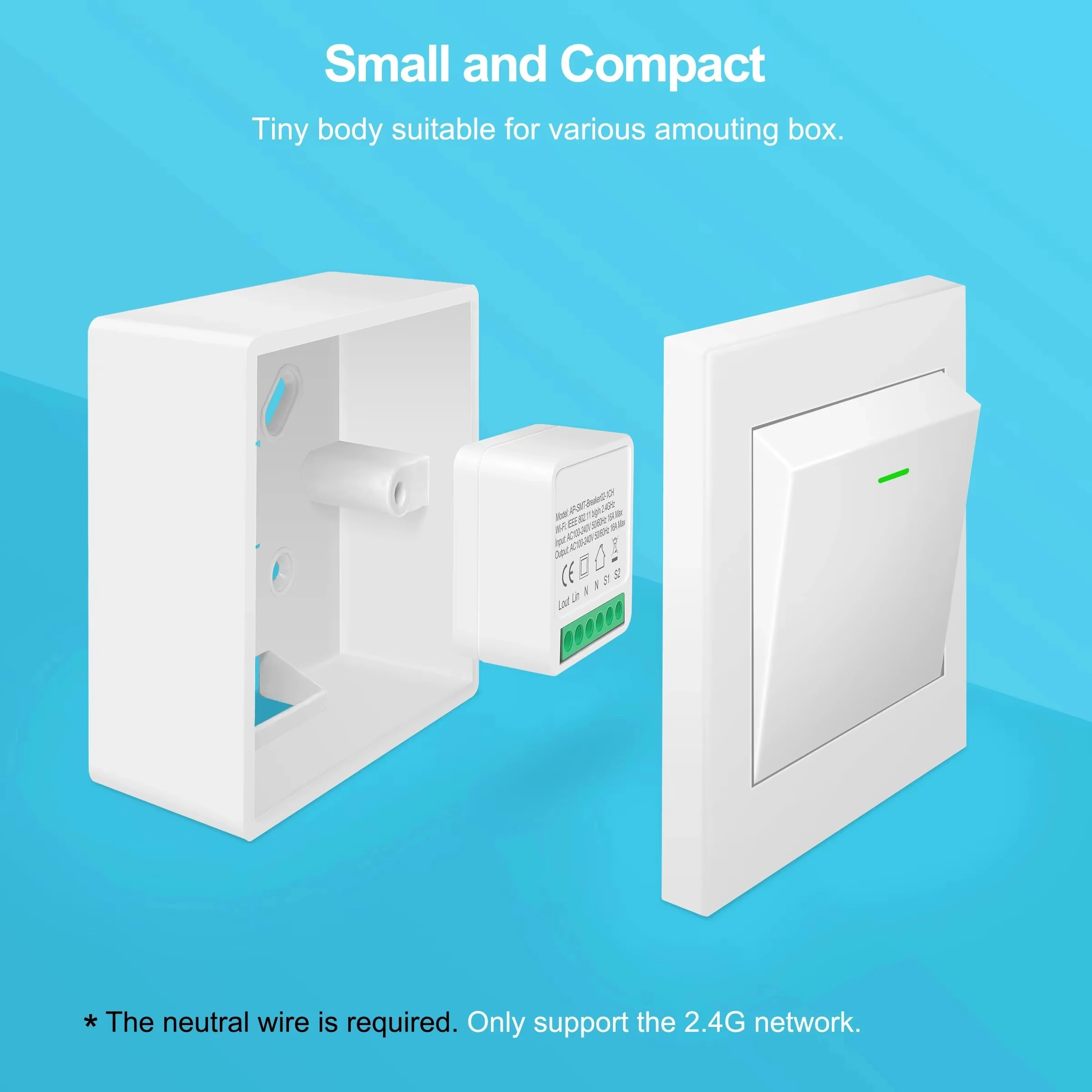 Interruptor WiFi Mini de 16A con Control Bidireccional, Compatible con la Aplicación Tuya Smart Life, Módulo Inteligente para el Hogar, Funciona con Alexa y Google Home