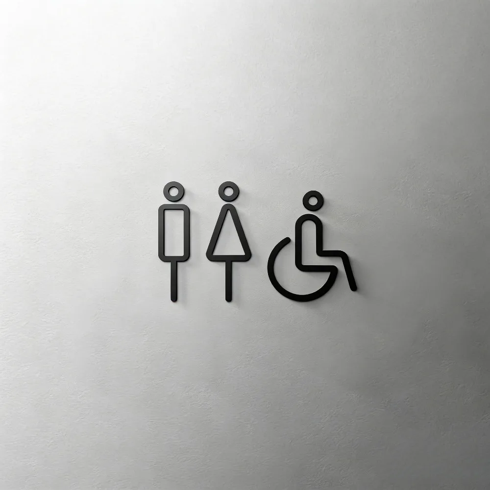 Male, Female & Disabled Bathroom Acrylic 3D Sign, Modern Minimal Design for Restaurant Hotel Door, Self Adhesive