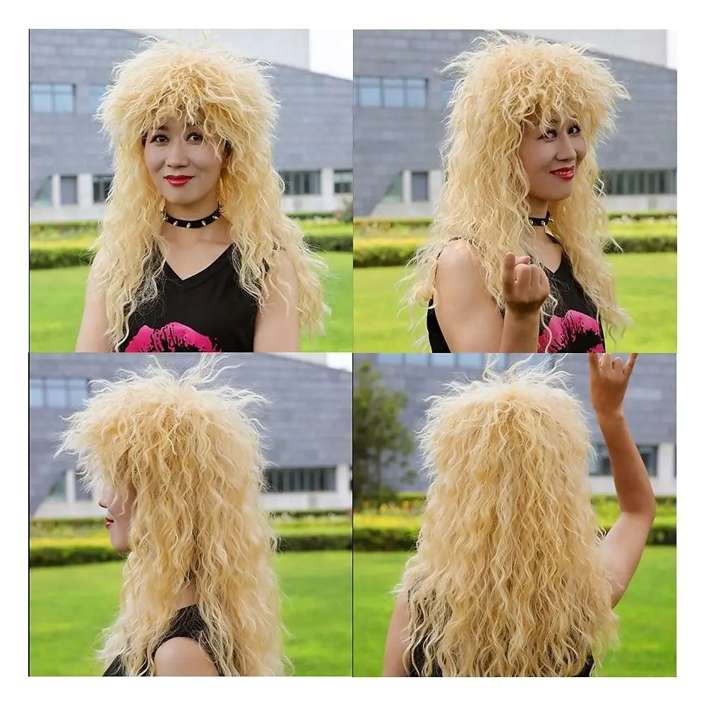 Vintage Punk 70s 80s Rockstar Wig Fluffy Long Mullet Wig Curvy Cosplay Rockstar Accessories