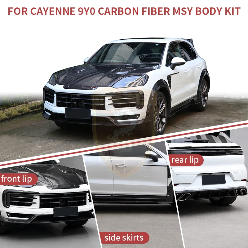 For Porsche Cayenne 9Y0.1 2018-2023 MSY Style Bodykit Dry Carbon Front Splitter Hood Vent Wheel Arch Trims Diffuse Lip Roof Wing