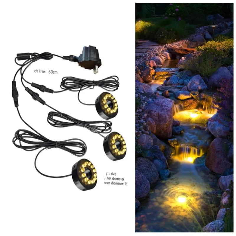 MEMEOKON luce per acquario LED Circle Lights con foro per pompa per fontana subacquea illuminazione per acquario decorazione per piscina