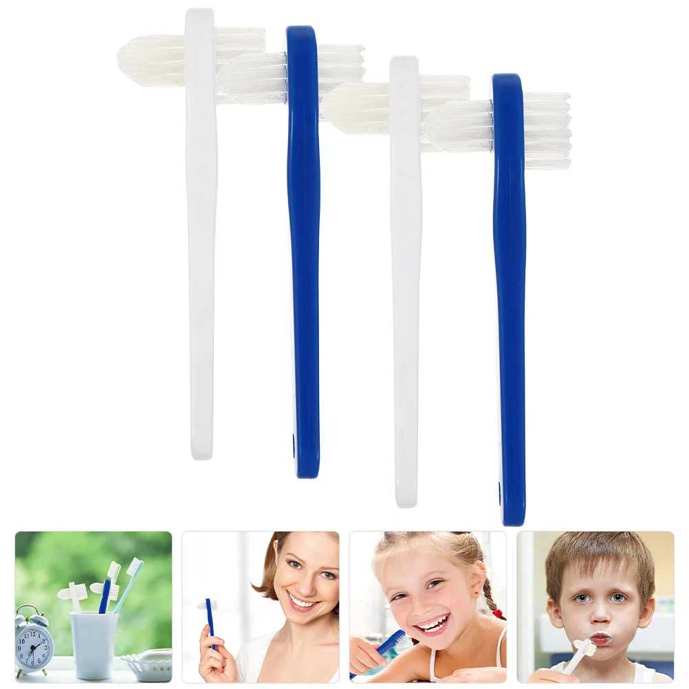 4 Pcs Double Headed False Toothbrush Full Dentures Teeth Portable Supply Creative Cleaner